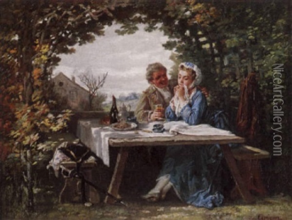 Paar Beim Picknick Im Park Oil Painting - Francois Adolphe Grison