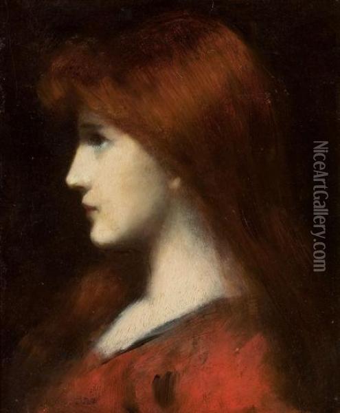 Red Haired Woman In Profile Oil Painting - Jean-Jacques Henner