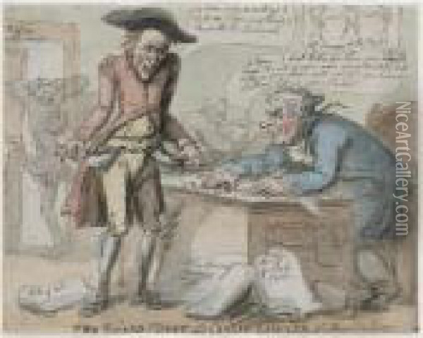 The Ruined Client And The Candid Lawyer Oil Painting - Thomas Rowlandson