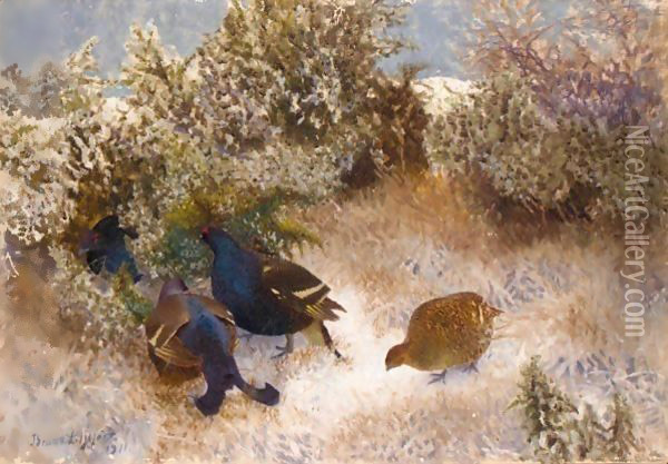 Landskap Med Fjallripa (Ptarmigan In A Landscape) Oil Painting - Bruno Andreas Liljefors