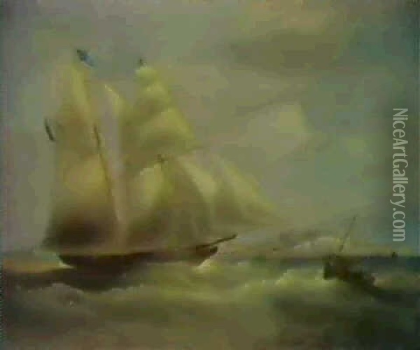 A Schooner Off Dover Oil Painting - William John Huggins