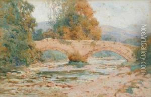 Lakeland Twin Arched Bridge. Oil Painting - Alfred Heaton Cooper