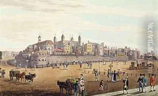 View of the Tower of London and the Mint Oil Painting - Robert the Elder Havell