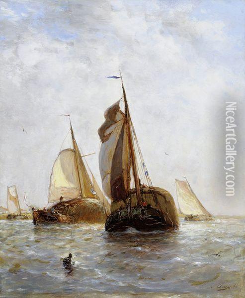 Bateaux De Peche Hollandais Aux Environs De Dordrecht Oil Painting - Paul-Jean Clays
