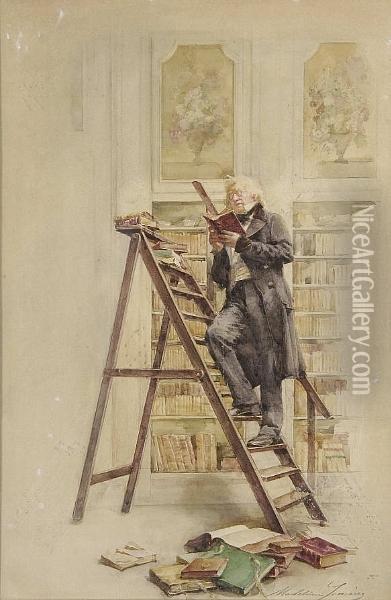 A Gentleman In His Library Oil Painting - Madeleine Jeanne Lemaire