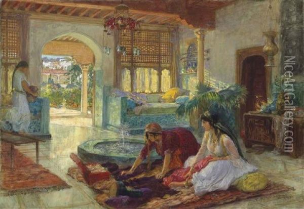 The Fountain Room Oil Painting - Frederick Arthur Bridgman