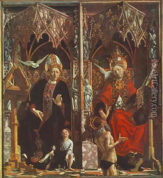 Altarpiece of the Church Fathers- St Augustine and St Gregory c. 1483 Oil Painting - Michael Pacher