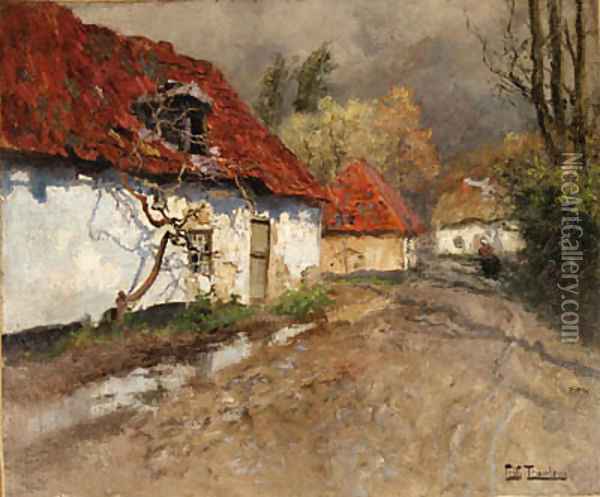A Figure on a Village Path in Normandy Oil Painting - Fritz Thaulow