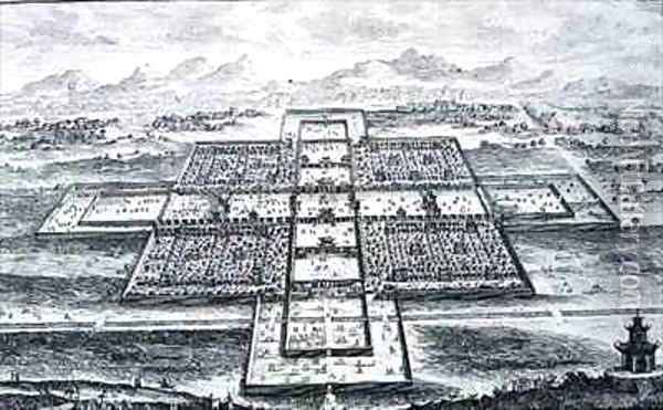 Perspective View of the Imperial Palace Peking China Oil Painting - Johann Bernhard Fischer von Erlach