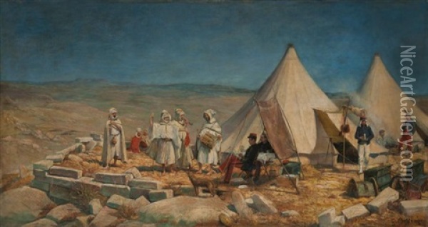 La Rencontre Au Campement Oil Painting - Gustave Bettinger