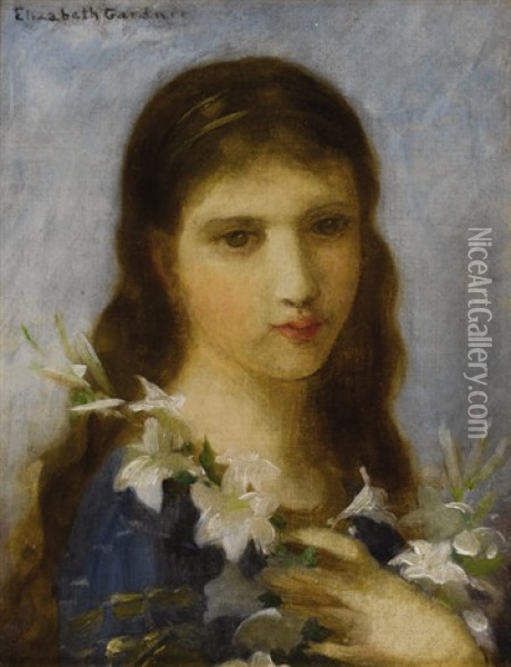 Jeune Fille Au Lys (young Girl With Lilies) Oil Painting - Elizabeth Jane Gardner Bouguereau