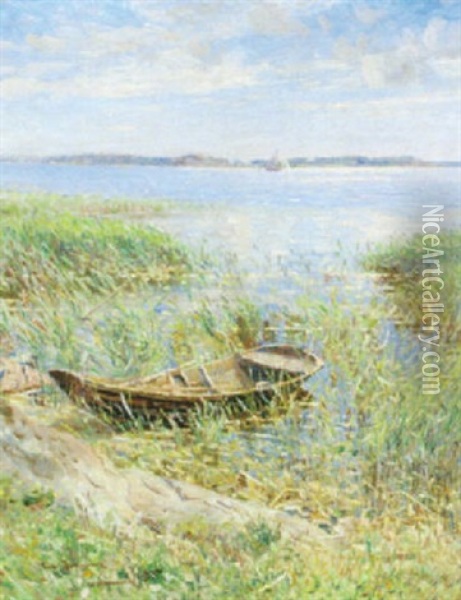 Strandparti Med Eka Oil Painting - Carl (August) Johansson