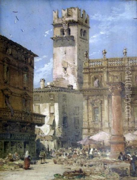 Verona With The Maffei Tower Oil Painting - William Callow