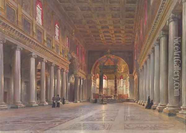 The interior of the Basilica of Santa Maria Maggiore, Rome Oil Painting - Ludwig Passini