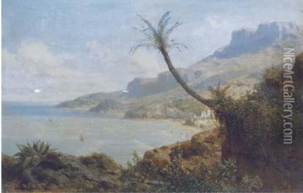 A View Of A Mediterranean Bay Oil Painting - August Albert Zimmermann