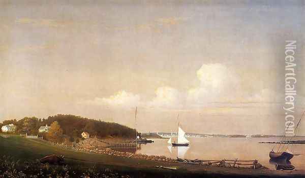 View of Gloucester from 'Brookbank,' the Sawyer Homestead Oil Painting - Fitz Hugh Lane