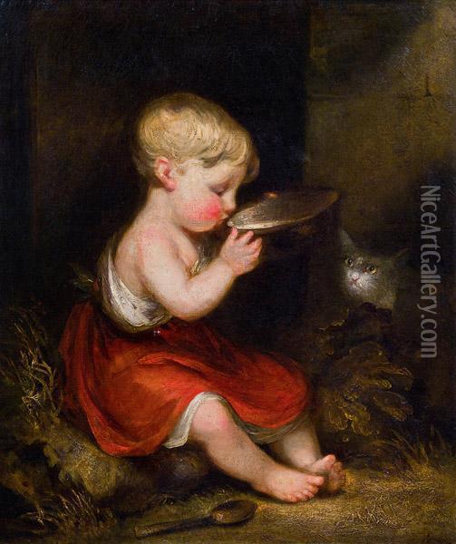 Kinderportrat Mit Katze Oil Painting - George Henry Harlow