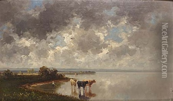 Vallpojke Med Kor Oil Painting - Heinrich Neppel