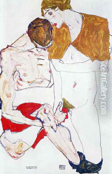 Courting couple Oil Painting - Egon Schiele