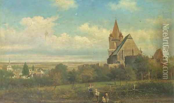 Ansicht von Perchtoldsdorf von der Leonshardtsberg view of an Austrian town Oil Painting - Elias Pieter van Bommel