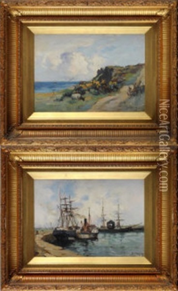 A Harbour Scene And A Coastal View Oil Painting - Joseph Milne