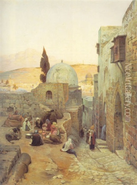 A Street In Jerusalem Oil Painting - Gustav Bauernfeind