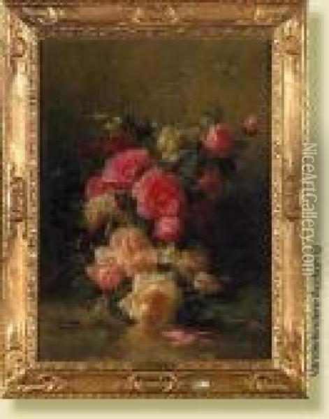 Vase De Roses Oil Painting - Jean-Baptiste Robie