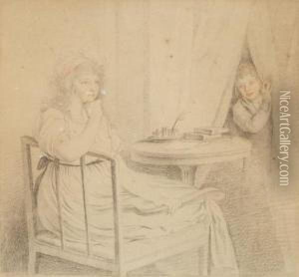 Femme Et Enfant Dans Un Interieur Oil Painting - Johann Friedrich A. Tischbein