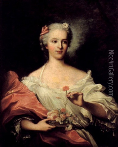 Bildnis Der Marie-louise Madeleine De Fontaine Oil Painting - Jean Marc Nattier