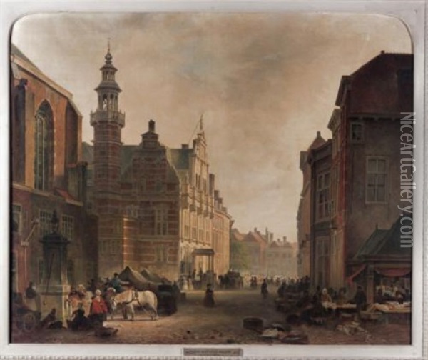 The City Marketplace Oil Painting - Johann Gottfried Pulian