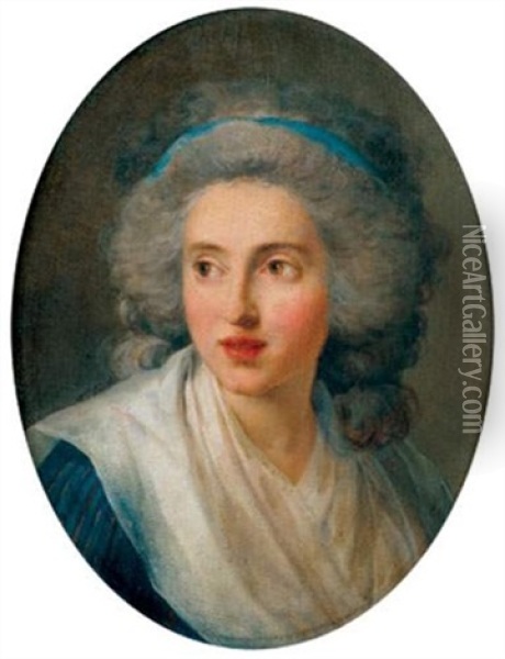 Jeune Femme Au Ruban Bleu Oil Painting - Henri-Pierre Danloux