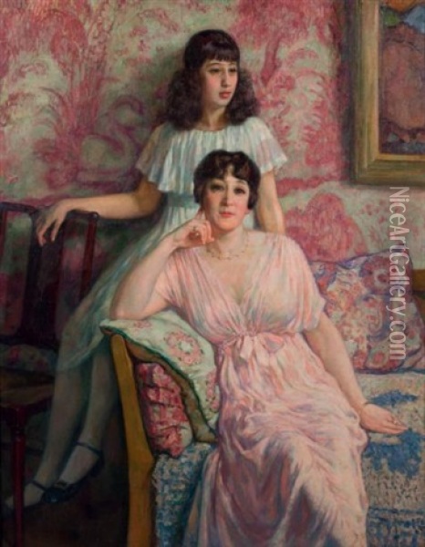 Portrait De Madame Bobin Avec Pierette, 1919 Oil Painting - Theo van Rysselberghe