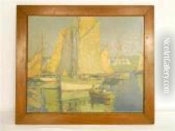 Sailing Ships And Rowboat Oil Painting - Edgar Alwin Payne