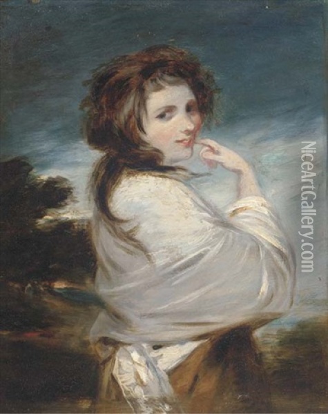 Portrait Of Emma, Lady Hamilton (1765-1815), As Bacchante, Small Half-length, In A Brown Dress And White Wrap (after Sir Joshua Reynolds) Oil Painting - William Collins