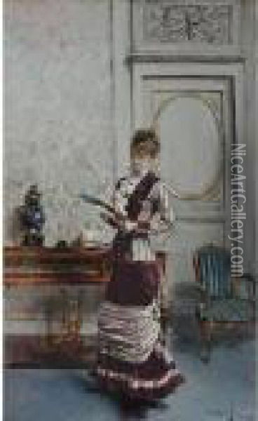 Lady Admiring A Fan Oil Painting - Giovanni Boldini