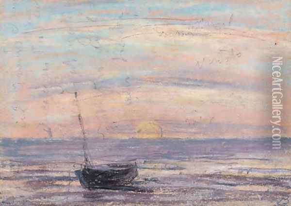 Bateau de peche Oil Painting - Eugene Boudin