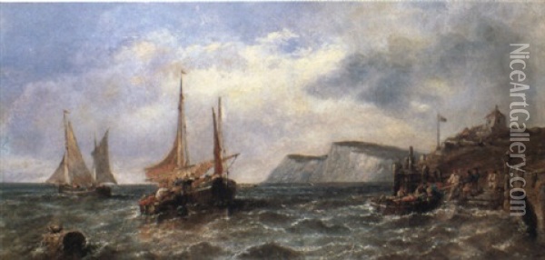 Fishing Smacks Off The Coast Oil Painting - Edwin Hayes