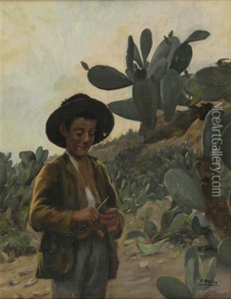 Jeune Garcon Dans Un Champ De Cactus Oil Painting - Pierre Ribera