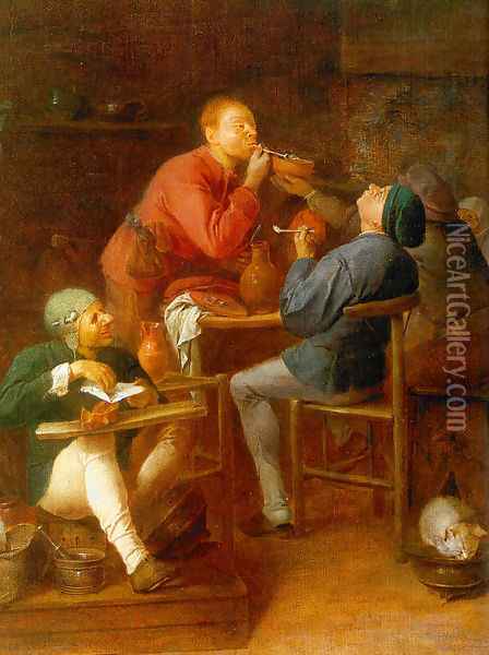 The Smokers (The Peasants of Moerdijk) 1627-30 Oil Painting - Adriaen Brouwer