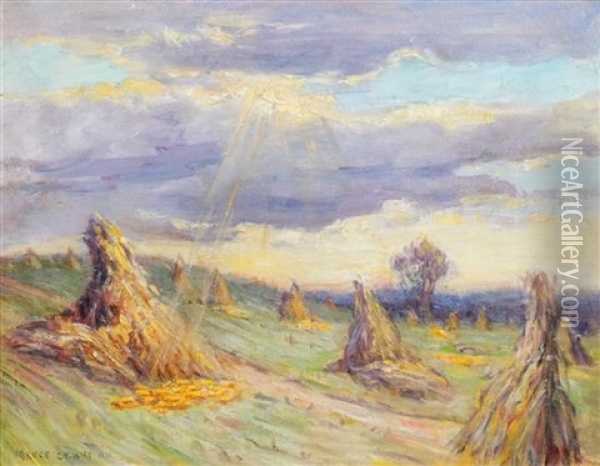 Sunlight On The Haystacks Oil Painting - Bruce Crane
