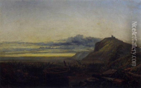 Sunset Along A Mountainous Shore Oil Painting - John Holland