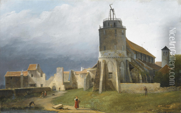 Vue De L'eglise Saint-pierre De Montmartre, Avec Le Telegrapheoptique De Chappe Oil Painting - Auguste Jacques Regnier