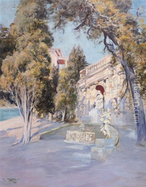 Villa Du Baron De Courcel La Croisette Cannes Oil Painting - Raymond Allegre