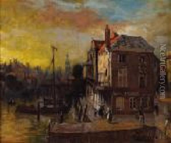 Boston Harbor At Sunset Oil Painting - George Herbert McCord