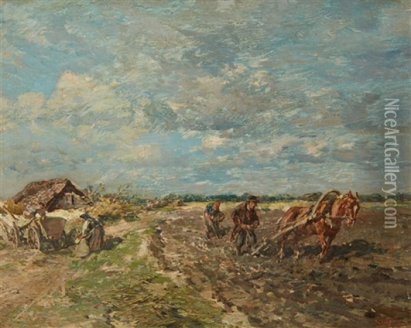 Landscape With Ploughmen Oil Painting - Gregor von Bochmann the Elder