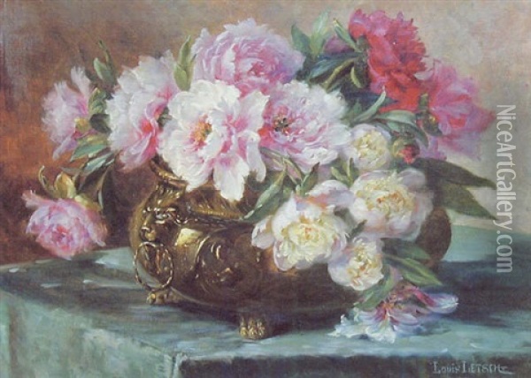 Bouquet De Pivoines Dans Une Coupe En Bronze Oil Painting - Louis Letsch