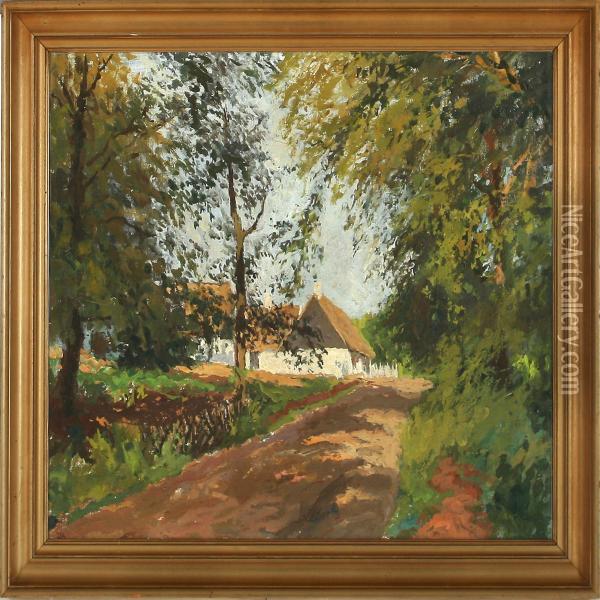 White House At A Forest Path Oil Painting - Jacob Ludvig Goldmann