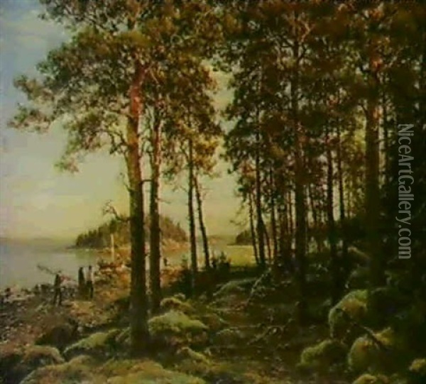 Skargardslandskap Fran Ostnyland Oil Painting - Berndt Adolf Lindholm