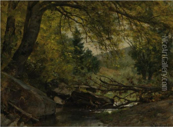 Stream In A Wooded Interior Oil Painting - Thomas Worthington Whittredge