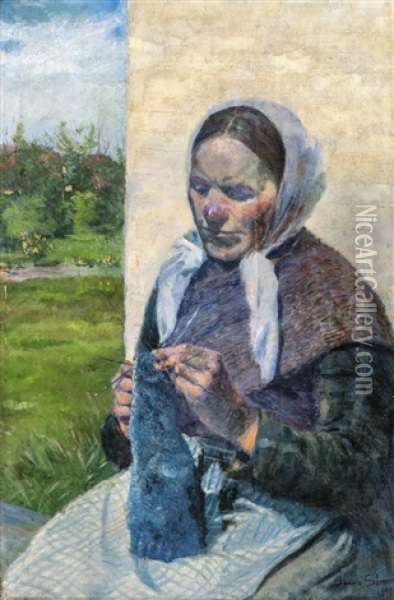 Knitting Woman Oil Painting - Jacob Kielland Somme